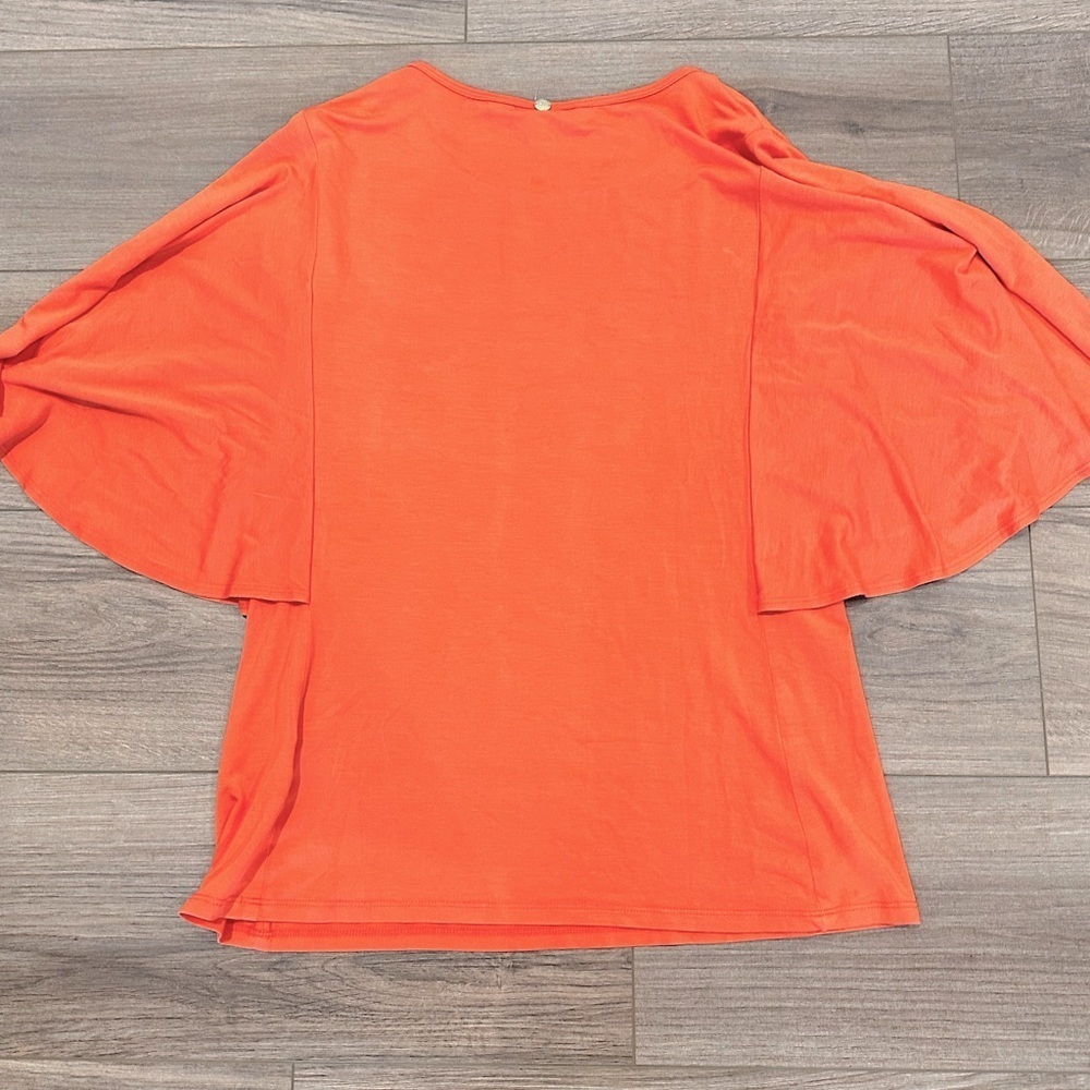 Trina Turk Orange Flutter Sleeve Blouse Top Size Medium - Picture 3 of 8